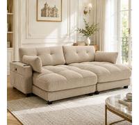 Divano 2 Posti in Velluto a Coste, Modulare con USB, Khaki, 224.140.81 cm
