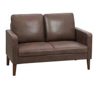 Divano 2 Posti Moderno 130x78x85 cm con Rivestimento in Tessuto Effetto Pelle Traspirante e Gambe in Legno Marrone Scuro