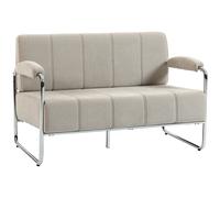 Divano 2 Posti Moderno Rivestito In Ciniglia Beige, In Acciaio, Spugna E Pannello Multistrato, 120x73x76 cm