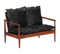 Divano 2 Posti Nero in Vera Pelle e Legno Massello di Acacia con Design Elegante e Struttura Robusta per Soggiorno Moderno e Vintage Questo lussuoso divano a 2 posti è