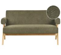Divano 2 posti Retro Soggiorno Boucle Tappezzeria Gambe in legno Verde e Marrone