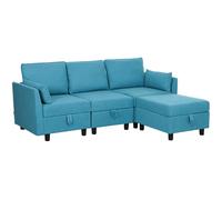 Divano 3 Posti Componibile Modulare con Pouf Poggiapiedi e Cuscini 213x156x88 cm Blu