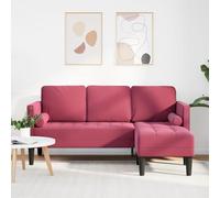Divano 3 Posti con Chaise L-shaped 160 cm in Velluto Rosso Vino per Soggiorno Moderno, Tessuto Poliestere Resistente e Struttura in Legno Naturale, Design Elegante e Comfort