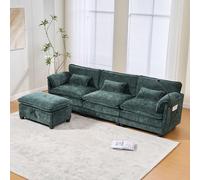 Divano 3 posti con USB+3 cuscini,Divano angolare con Sgabello contenitore componibile,divani angolari Ciniglia moderni con porta cellulare,2 tasche laterali,per soggiorno,Appartamenti ecc,Smeraldo