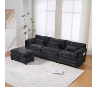Divano 3 posti con USB+3 cuscini,Divano angolare con Sgabello contenitore componibile,divani angolari Ciniglia moderni con porta cellulare,2 tasche laterali,per soggiorno,Appartamenti ecc,Nero