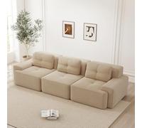 Divano 3 posti,divano modulare,divano imbottito senza telaio a compressione sottovuoto con 3 cuscini,Imbottitura in schiuma 32D alta densità,Senza montaggio,Beige(Seduta prof. 74+Bracciolo lar. 30)