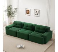 Divano 3 posti,divano modulare,divano imbottito senza telaio a compressione sottovuoto con 3 cuscini,Imbottitura in schiuma 32D alta densità,Senza montaggio,Verde(Seduta prof. 74+Bracciolo lar. 30)
