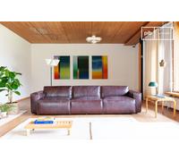 Divano 3 posti in pelle bordeaux, stile scandinavo, 281x101x67 cm, comfort e volume generoso