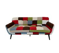 Divano 3 posti in tessuto patchwork 175 cm gambe legno massello seduta imbottita