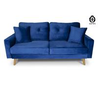 SAMIRA Divano 3 posti in velluto blu piedi in legno mod. Cloe