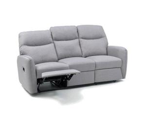 Divano 3 Posti Tessuto Grigio Imbottito Reclinabile Relax Salotto Sofa Moderno