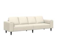 Divano 4 posti in Velluto Crema dal Design Moderno, 250 x 77 x 76 cm, con Gambe coniche, braccioli Marroni e Una Struttura in Legno ingegnerizzato. Finitura Opaca e schienali per Interni, con Seduta