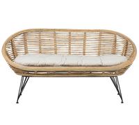 Divano a 2 posti Boho Rattan Beige chiaro Cuscino in tessuto di cotone Resistenz