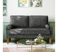 Divano a 2 posti, Divano in lino da 121 cm con cuscini a molle, Mini stanza con braccioli, Loveseat moderno da salotto, Loveseat fisso a 2 posti Stile Grigio-Verde - Il tessuto speciale in lino grigio