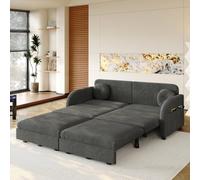 Divano a 2 posti estraibile queen size da 166 cm, divano letto 3 in 1 | con cuscini sfusi e tasche portaoggetti su entrambi i lati, divano in ciniglia con funzione letto
