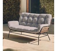 Divano a 2 posti HWC-P75, divanetto sofà da giardino, tessuto 220 g/m² polyrattan metallo - grigio scuro, cuscini grigi