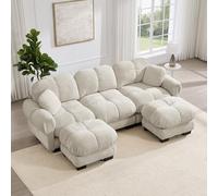 Divano a 3 posti a forma di nuvola, include pouf mobile e 2 piccoli cuscini decorativi, design trapuntato, cuscini spessi e morbidi, di supporto, facile da montare, perfetto per soggiorno, colore