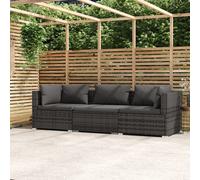 vidaXL Divano a 3 Posti con Cuscini in Polyrattan Grigio