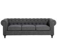 Divano a 3 Posti in Tessuto Grigio con Braccioli Moderno Chesterfield