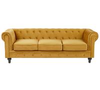 Divano a 3 Posti in Velluto Color Senape Gambe Nere Moderno Chesterfield