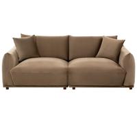 Divano a 3 posti in velluto marrone con cuscini decorativi gambe in legno Jubek