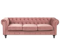 Divano a 3 Posti in Velluto Rosa Gambe Nere Moderno Chesterfield