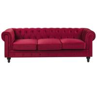 Divano a 3 Posti in Velluto Rosso Scuro Gambe Nere Moderno Chesterfield