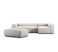 Divano A 4 Posti Decotique Grand, Divano Letto Aperto con Poggiapiedi Destro, Bianco Luna