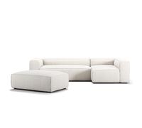 Divano A 4 Posti Decotique Grand, Divano Letto Aperto con Poggiapiedi Destro, Vapore/ Bianco