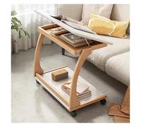 Divano a forma di C con contenitore, scrivania regolabile con piano ribaltabile, tavolino da caffè in legno su ruote per divano e TV