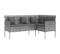 Divano a Forma di L con Cuscini in Polyrattan Grigio per Esterno, Angolo Salotto da Giardino con Telaio in Acciaio, Set Divano Terrazza con Cuscini Spessi per Rilassarsi e Godersi il Bel Tempo