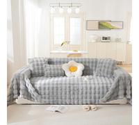 Divano a tre posti, rivestito in peluche sintetico, adatto per animali domestici, lussuoso, divano a forma di L.(Plush L-grey,180 x 300 cm)