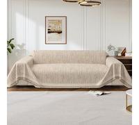 Divano a tre posti, rivestito in peluche sintetico, adatto per animali domestici, lussuoso, divano a forma di L.(Non-slip Beige,180 x 300 cm)