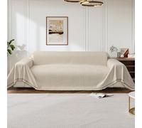 Divano a tre posti, rivestito in peluche sintetico, adatto per animali domestici, lussuoso, divano a forma di L.(Non-slip Off White,180 x 300 cm)