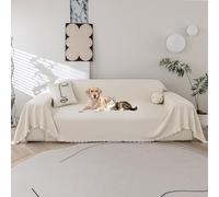 Divano a tre posti, rivestito in peluche sintetico, adatto per animali domestici, lussuoso, divano a forma di L.(Bohe Beige,180 x 300 cm)