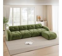 Divano ad angolo trasformabile,divano a compressione senza telaio,divano modulare a 2-4 posti,spugna ad alta densità 32D,tessuto in ciniglia,fondo antiscivolo,nessun assemblaggio richiesto (Verde,4 Se