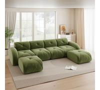 Divano ad angolo trasformabile,divano a compressione senza telaio,divano modulare a 2-4 posti,spugna ad alta densità 32D,tessuto in ciniglia,fondo antiscivolo,nessun assemblaggio richiesto (Verde,4 Se