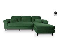 SAMIRA Divano angolare 3 posti con chaise longue destra mod. Washington (Velluto, Verde scuro)