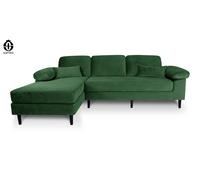 SAMIRA Divano angolare 3 posti con chaise longue sinistra mod. Washington (Velluto, Verde scuro)