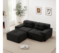 Divano angolare a 2 posti,divano modulare senza telaio a compressione sottovuoto con pouf,2 cuscini,Imbottitura in schiuma 32D alta densità,Senza montaggio,Nero(Seduta prof. 74+Bracciolo lar. 30)