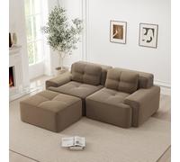 Divano angolare a 2 posti,divano modulare senza telaio a compressione sottovuoto con pouf,2 cuscini,Imbottitura in schiuma 32D alta densità,Senza montaggio,Marrone(Seduta prof. 74+Bracciolo lar. 30)