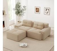 Divano angolare a 2 posti,divano modulare senza telaio a compressione sottovuoto con pouf,2 cuscini,Imbottitura in schiuma 32D alta densità,Senza montaggio,Beige(Seduta prof. 74+Bracciolo lar. 30)
