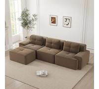Divano angolare a 3 posti,divano modulare senza telaio a compressione sottovuoto con pouf,3 cuscini,Imbottitura in schiuma 32D alta densità,Senza montaggio,Marrone(Seduta prof. 74+Bracciolo lar. 30)