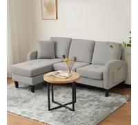 Divano angolare a forma di L con chaise longue - Divano a 3 posti, 166 x 118 x 77 cm, tessuto in lino di cotone traspirante, gambe in plastica, Perfetto per spazi più piccoli