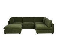 Divano angolare con penisola a destra 5/6 posti in tessuto di ciniglia verde