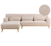 Divano angolare destro Boucle con schienale rifinito e trapuntato Beige Simos