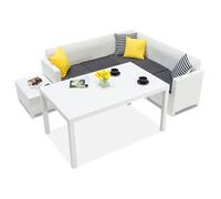 Divano angolare in technorattan con tavolo da giardino Nebraska Comida 5 bianco Bica