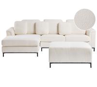 Divano angolare in tessuto bou ianco 5 posti versione destro con pouf Oslo