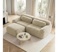 Divano angolare-L,divano 2 posti con 1 poggiapiedi,divano modulare con 2 cuscini,Braccioli extra larghi ergonomico,imbottitura altamente elastica 32D,base antiscivolo,No assemblaggio,Sottovuoto