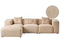 Divano Angolare Lato Sinistro Moderno in Velluto a Coste Beige con Cuscini Dolva